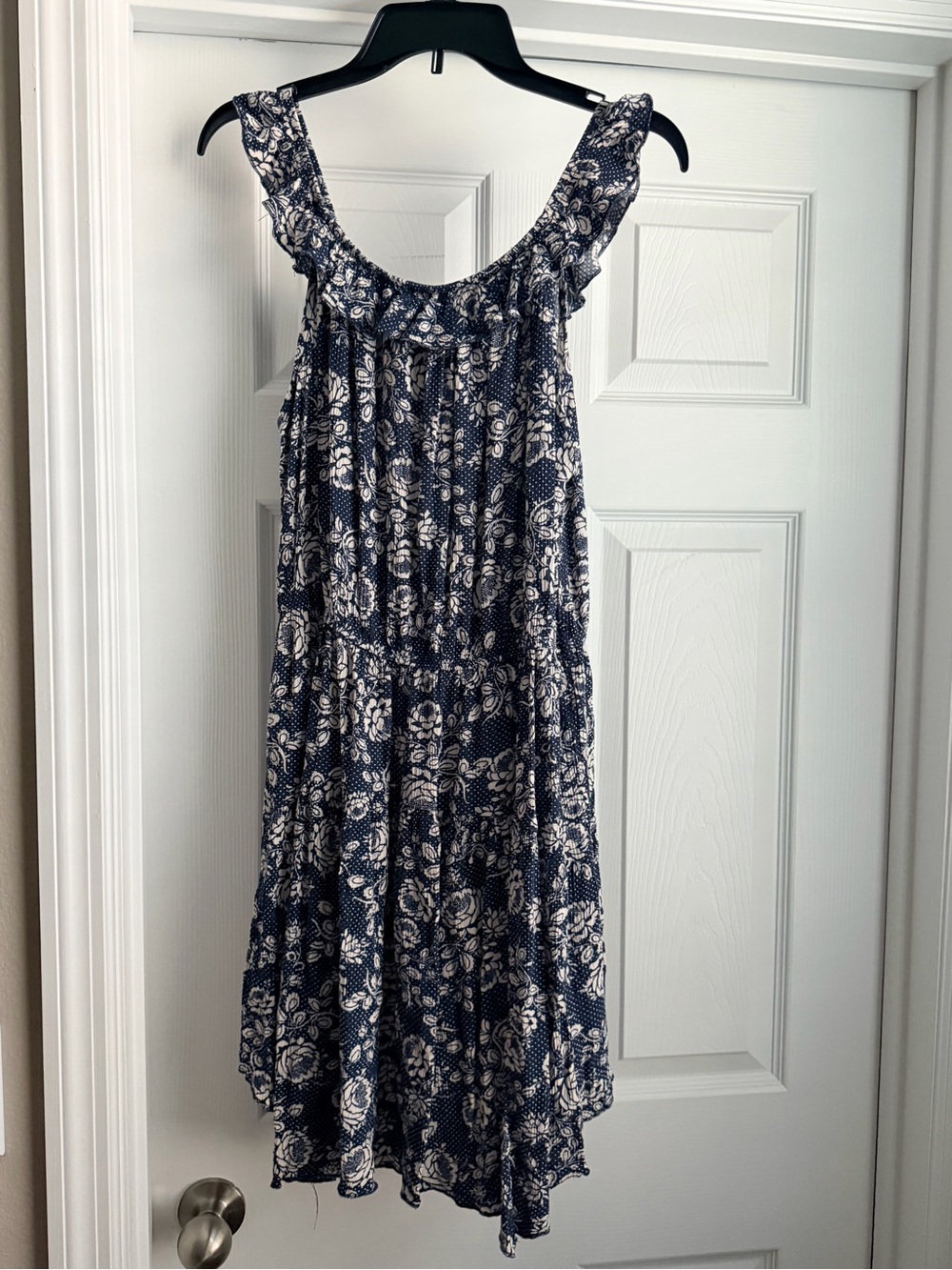 Wallflower Navy and White Floral Ruffle-Trim Midi Dress